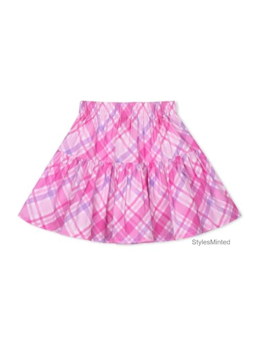 Girls 100% Cotton Plaid Mini Skirt with Built-in Shorts Elastic Waist